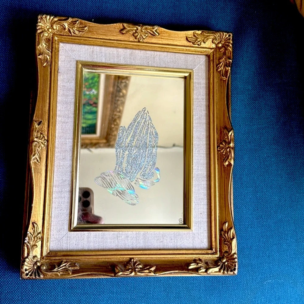 Vintage handmade 1985 praying hands mirror